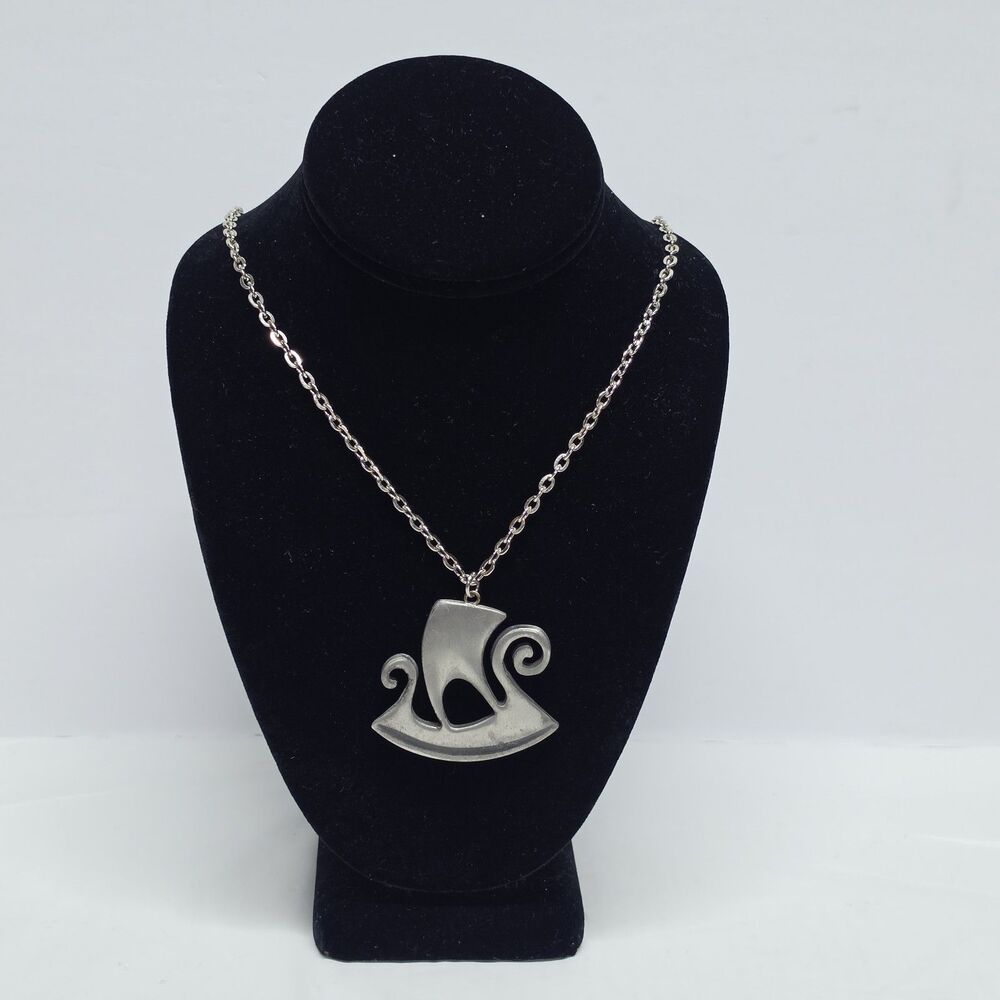 Vintage Pewter R. Tennesmed Sweden Viking Ship novelty pendant necklace Celtic